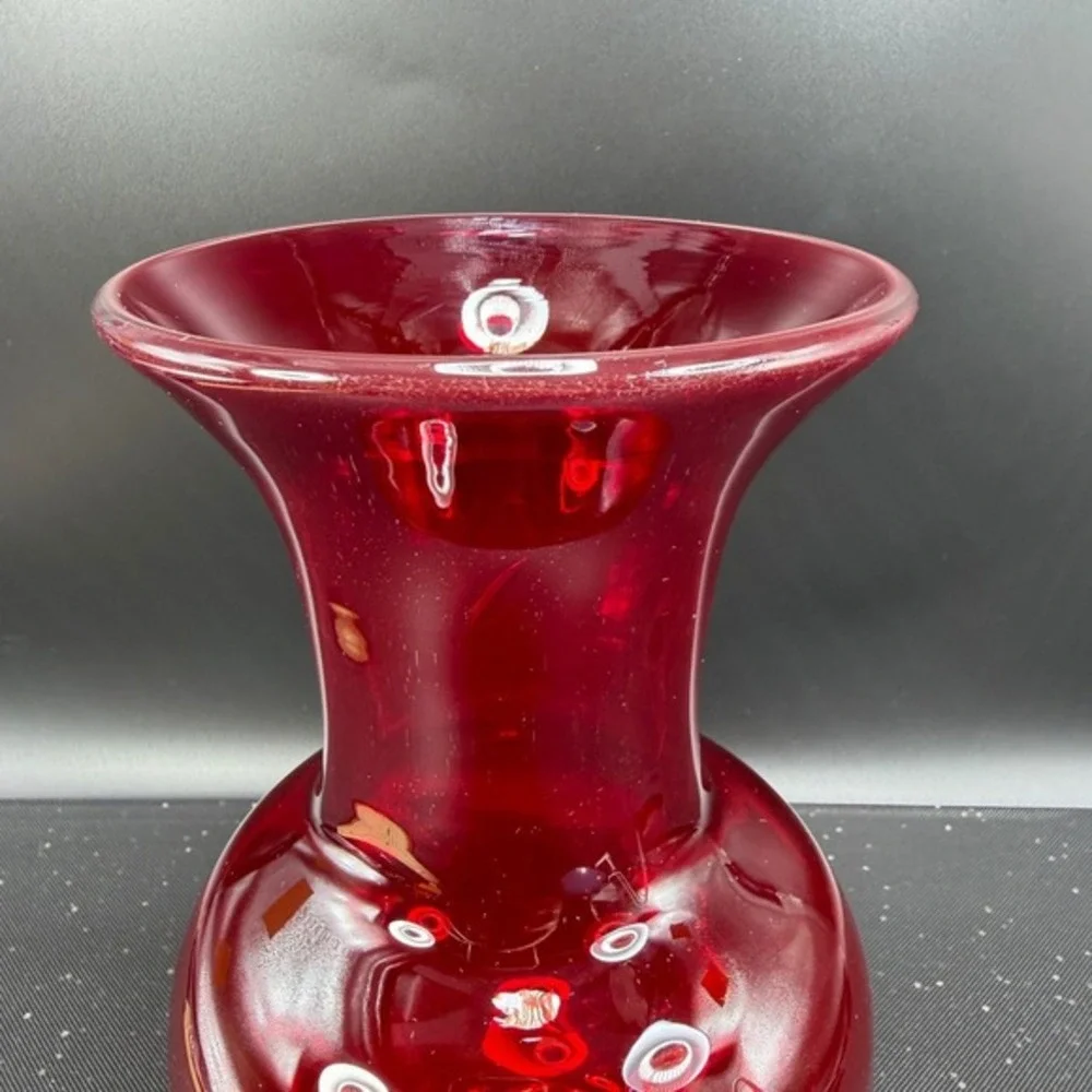 Antique Blenko Ruby Red Glass Vase Pre Designer Era #3512L Hand Blown‎ 8 Inch